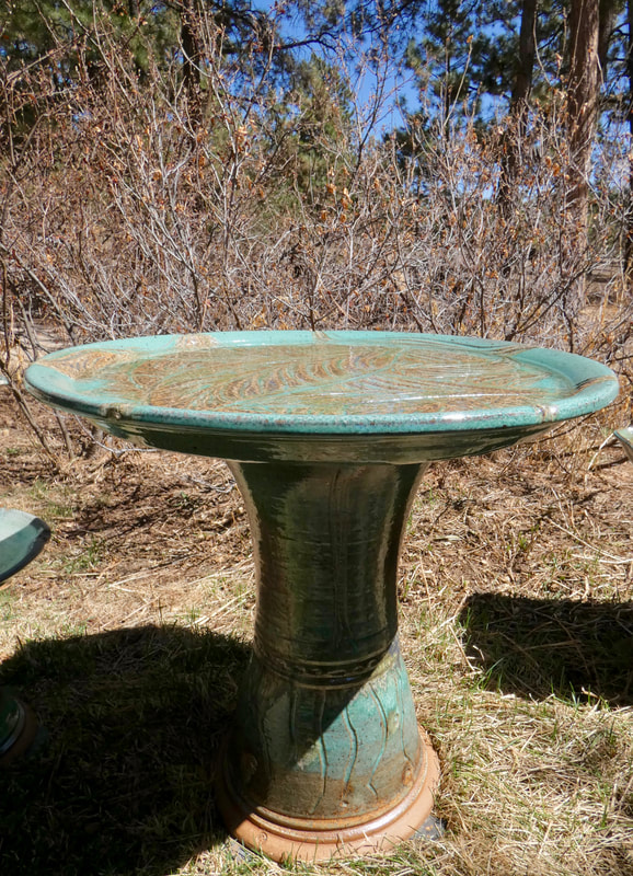 Extra Large Carved Bird Bath in Gloss Green