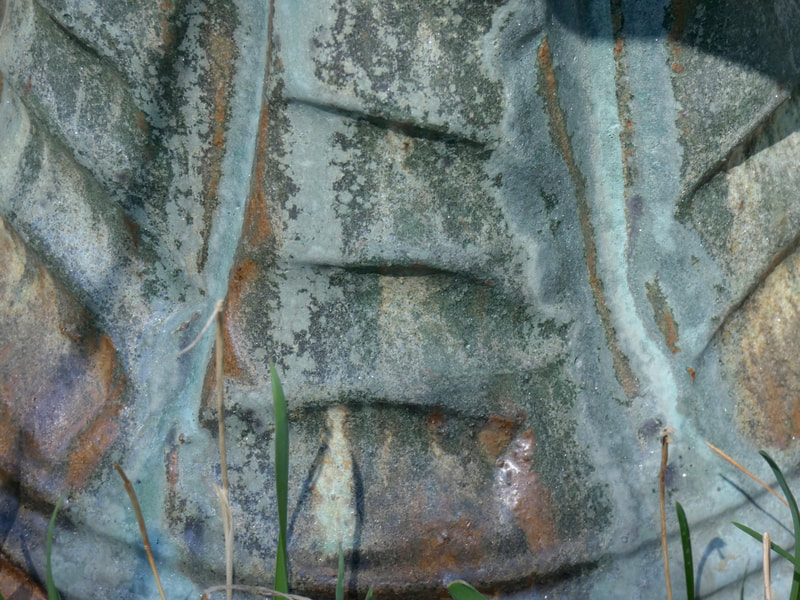 Short Patina Magic Bird Bath (pedestal detail)